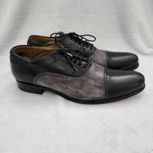 ANTICA CUOIERIA  Italian Leather Oxford Dress Shoes Two-Tone‎ Black Gray 42.5